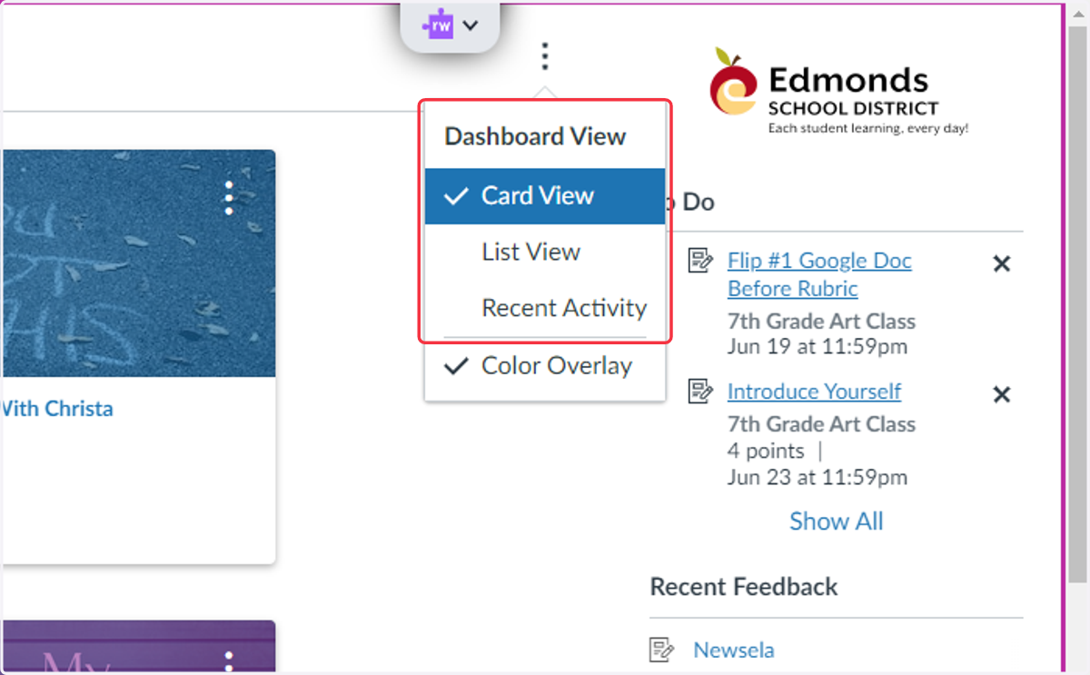 Dashboard View Menu