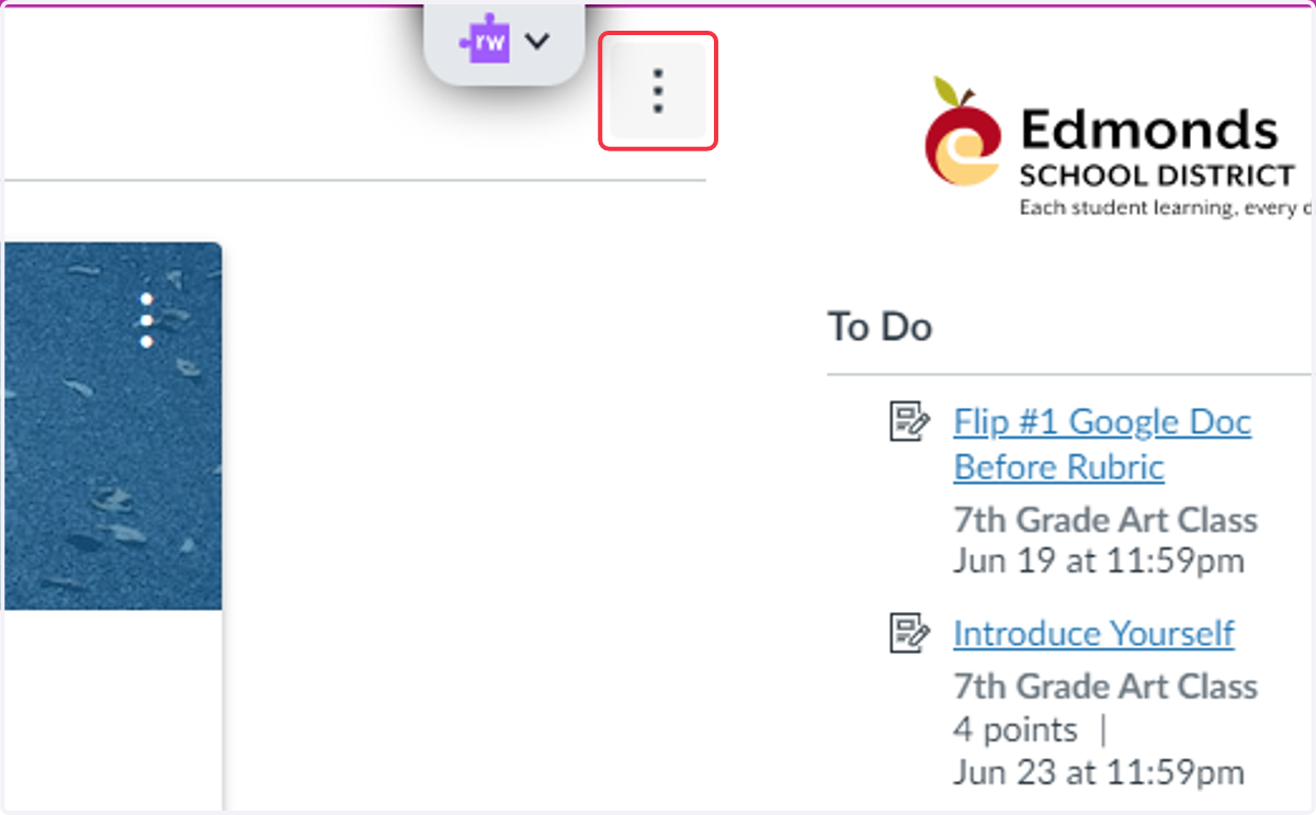 Dashboard Options 3 vertical dots