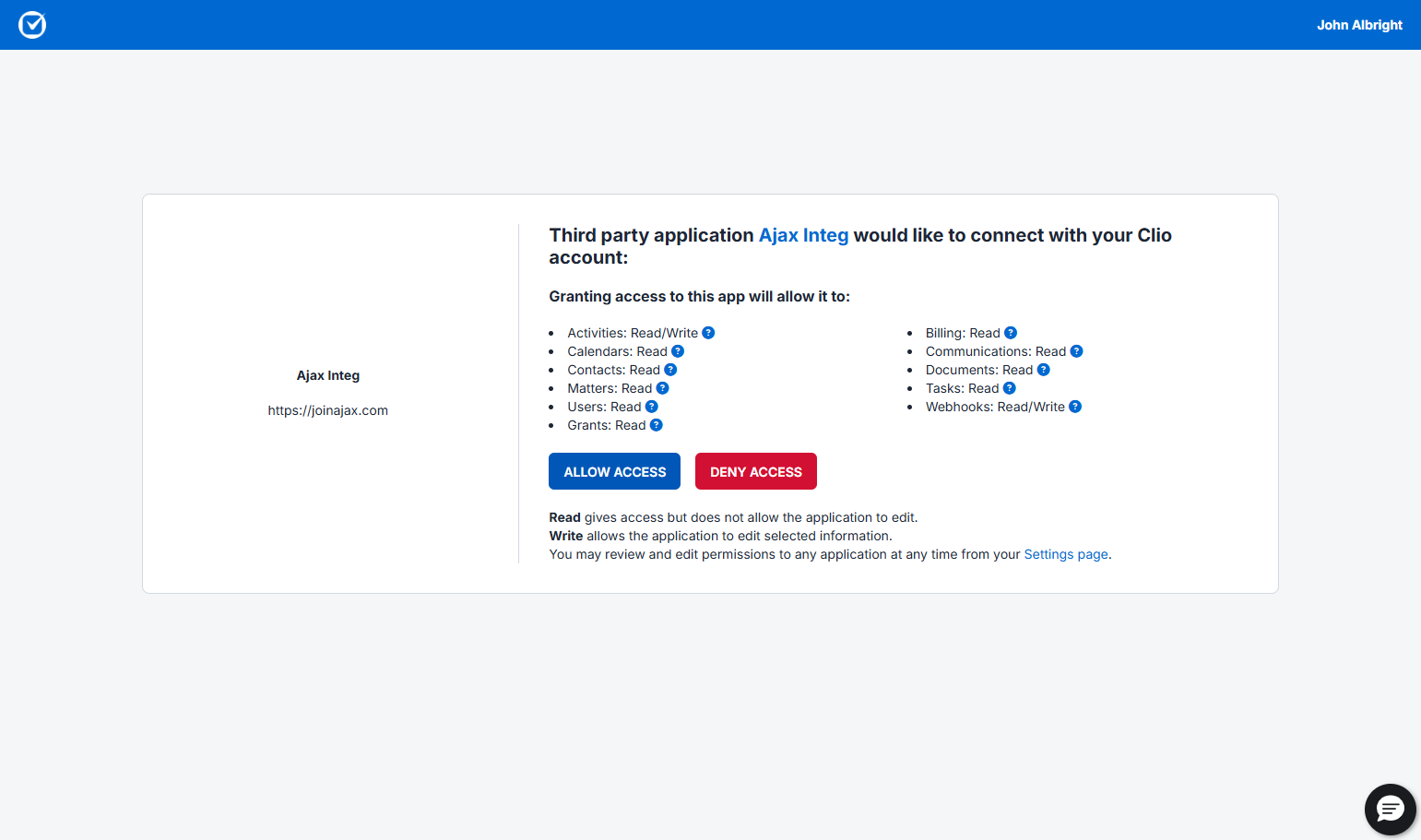 Click "Allow Access"