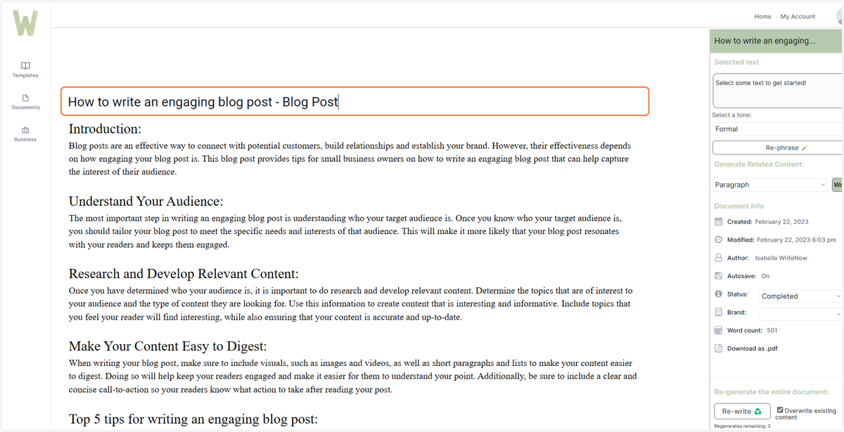 Your document will open in the document editor