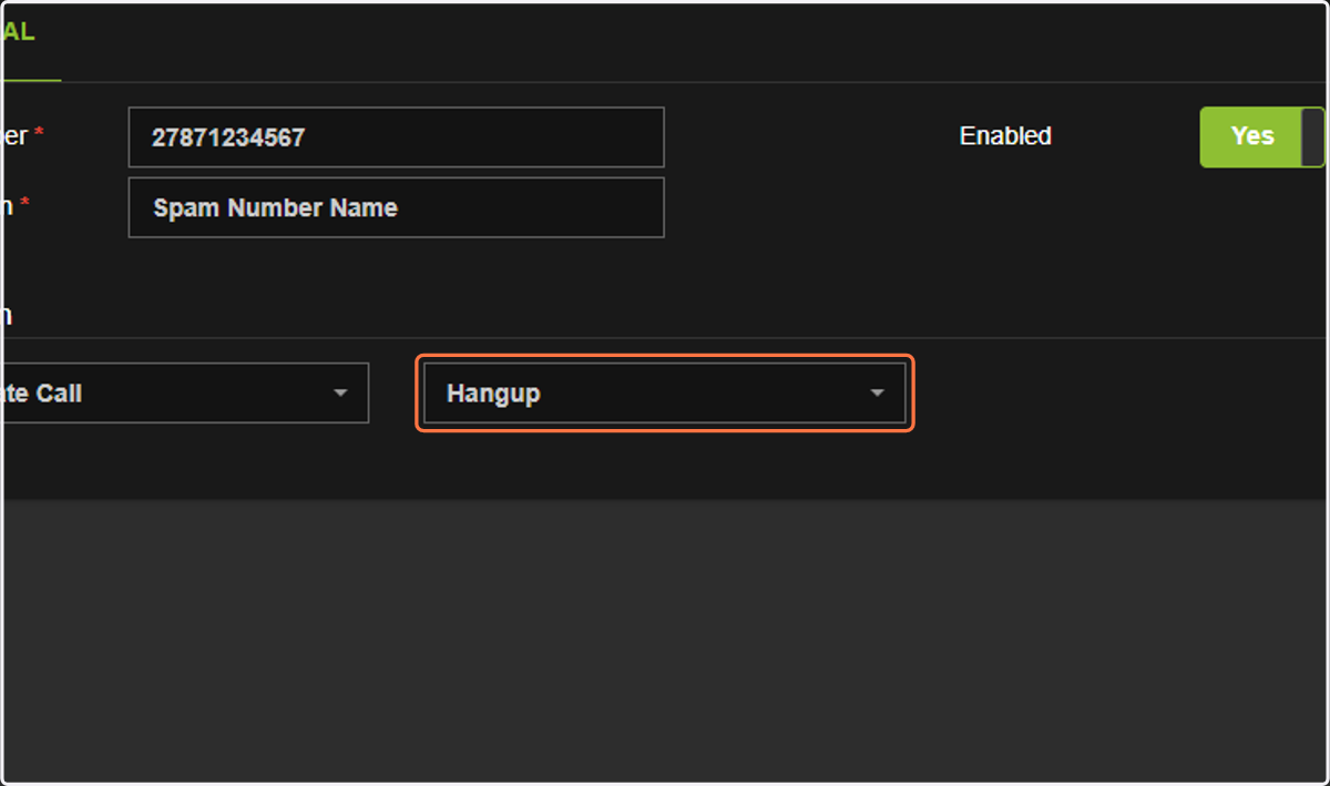 Ensure Hangup is selected