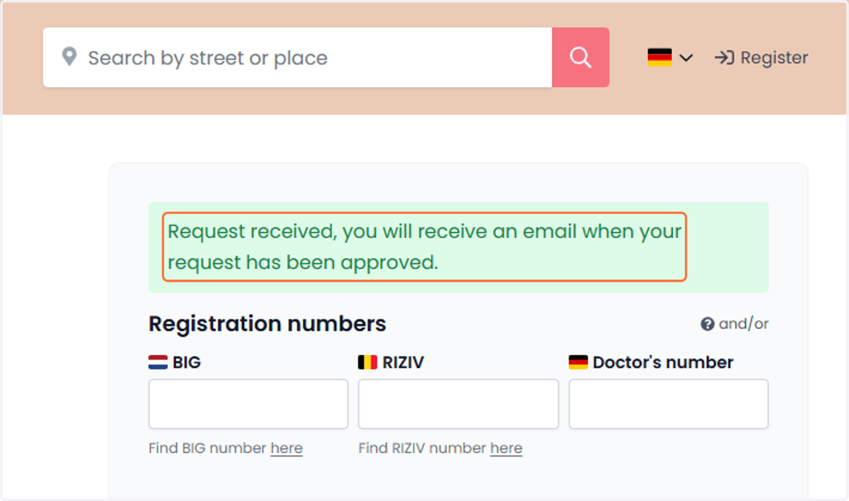 Your application has been received. You will be notified by email once it has been reviewed and approved. Aanvraag ontvangen. U ontvangt een e-mail zodra uw aanvraag is goedgekeurd.
