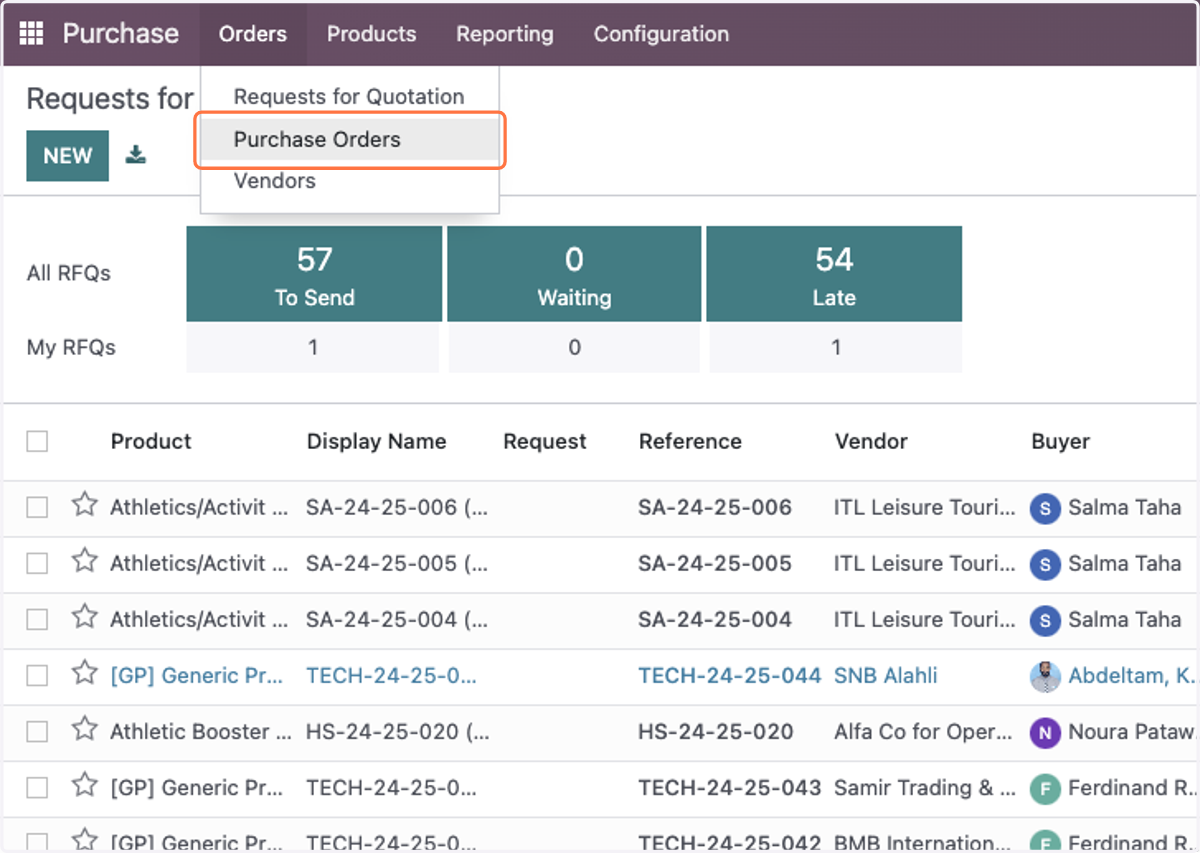Click on Purchase Orders