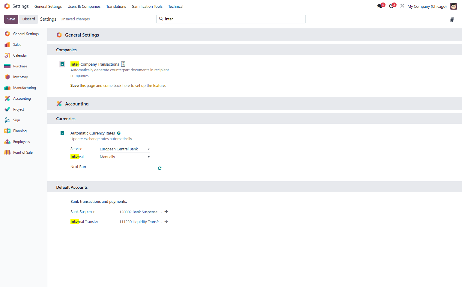 Uncheck Inter-Company Transactions