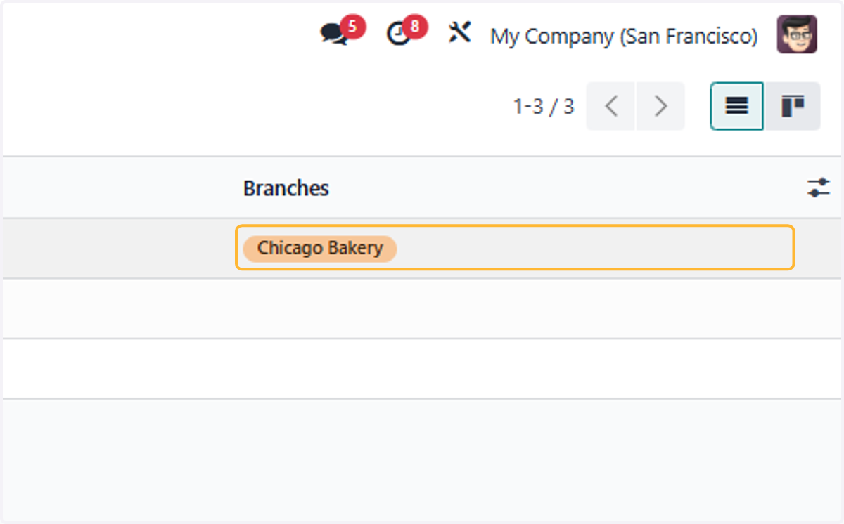 List of branch company will be shown