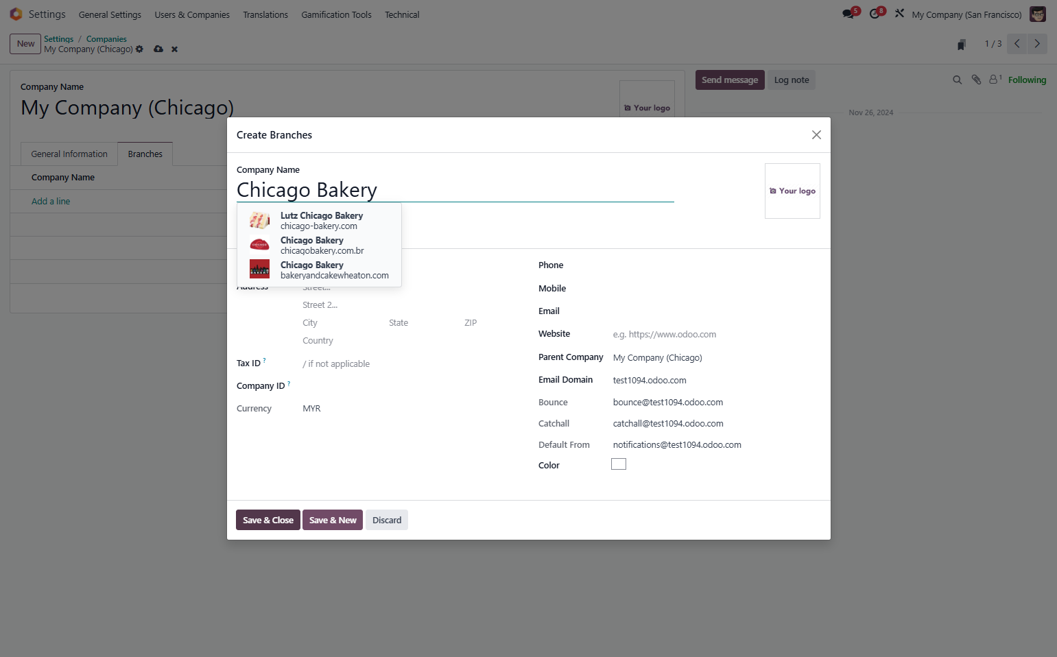 Fill in details of company & click save & close