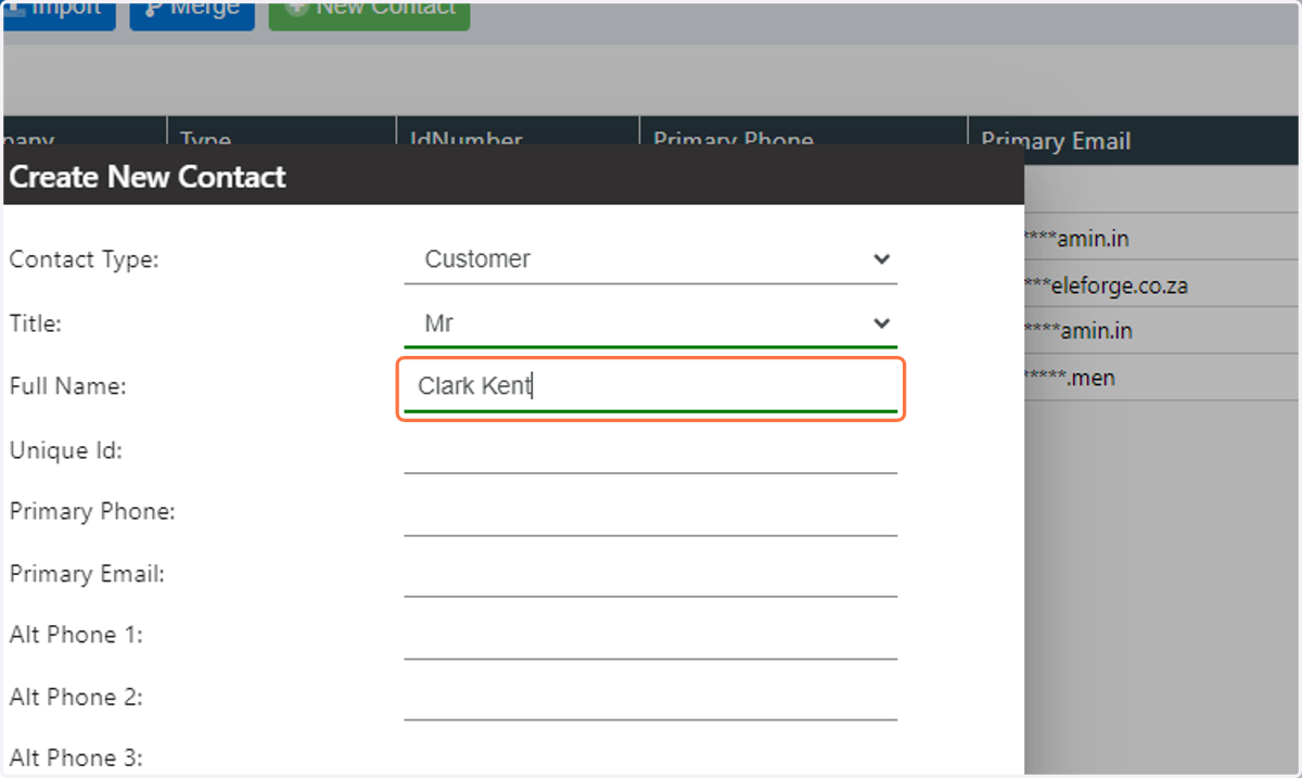 Enter the full name of the contact