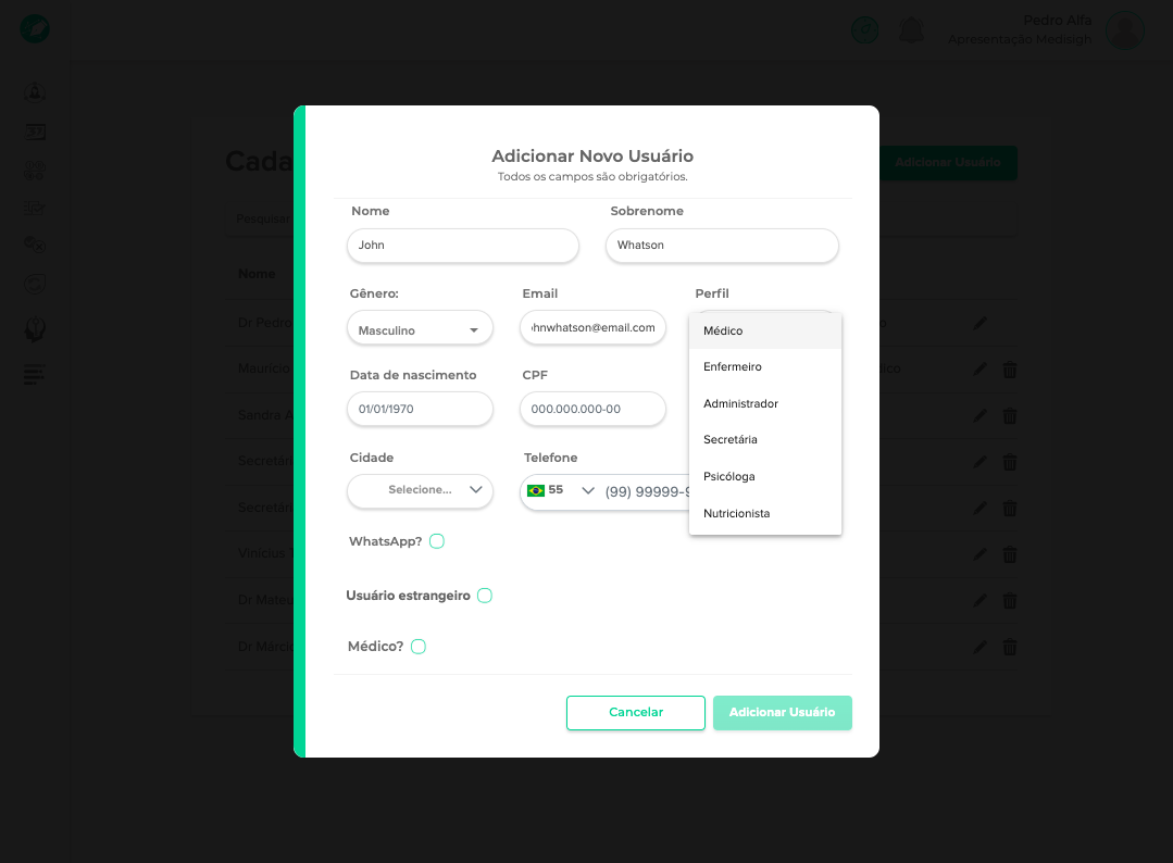 Selecione um perfil Médico