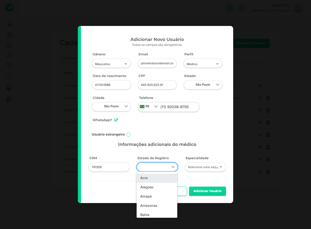 Selecione o Estado de Emissão do CRM