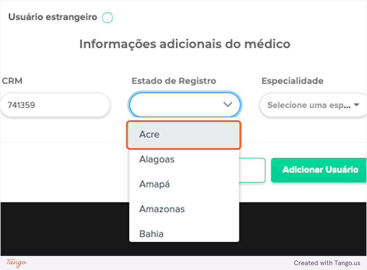 Selecione o Estado de Emissão do CRM
