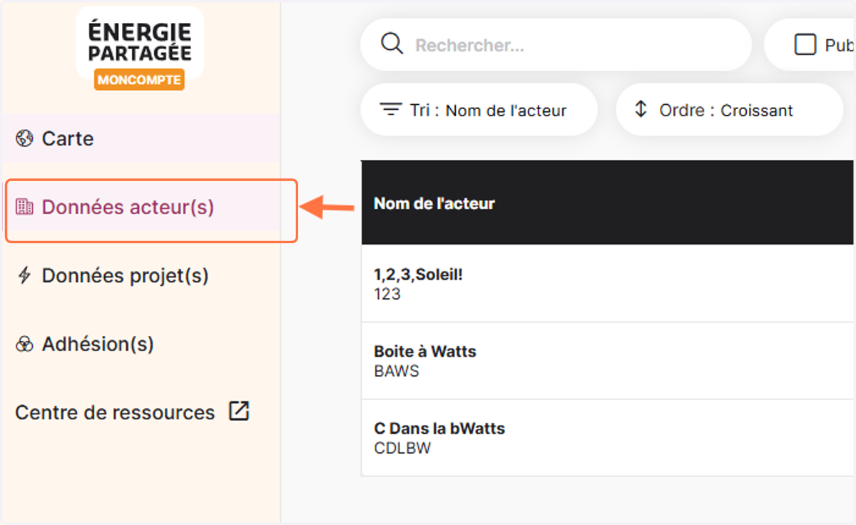 Cliquer sur "Données acteur(s)"