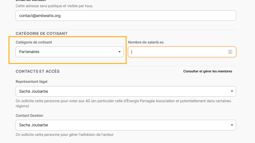 Vous choisissez la catégorie "Partenaires"