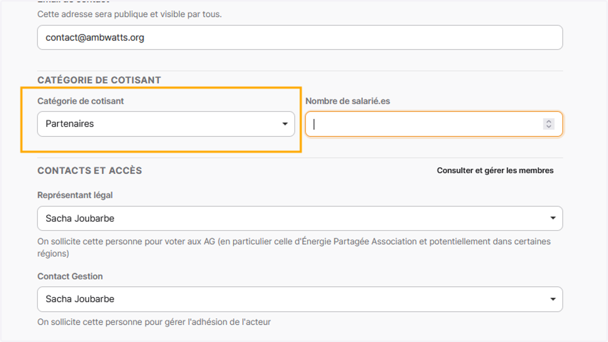 Vous choisissez la catégorie "Partenaires"