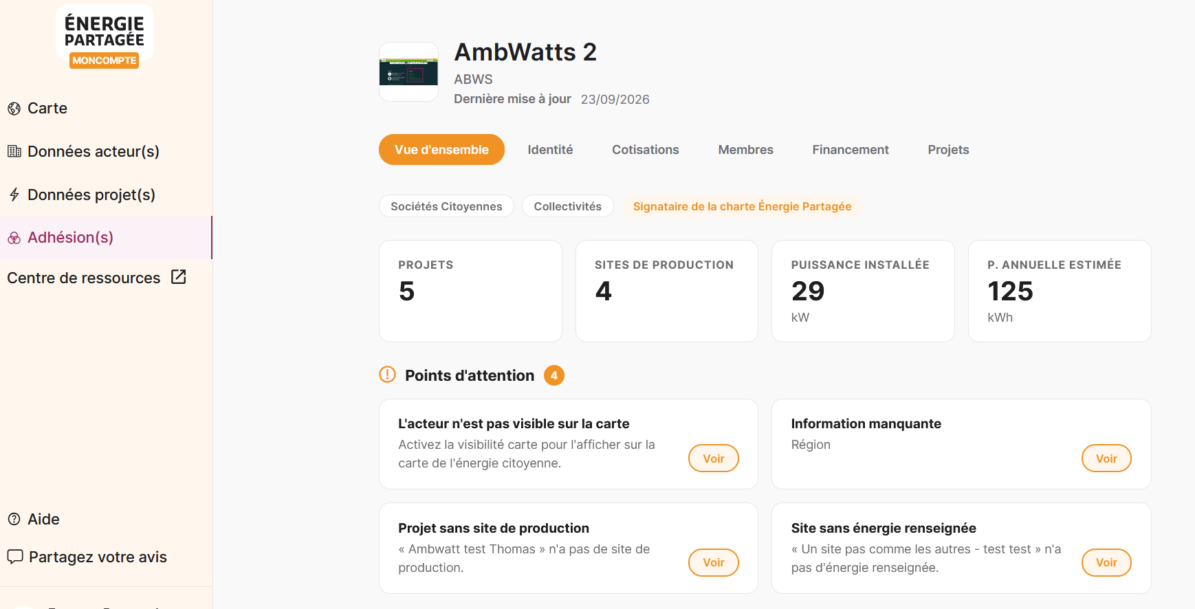 Vous arriver sur la page détaillée de votre structure