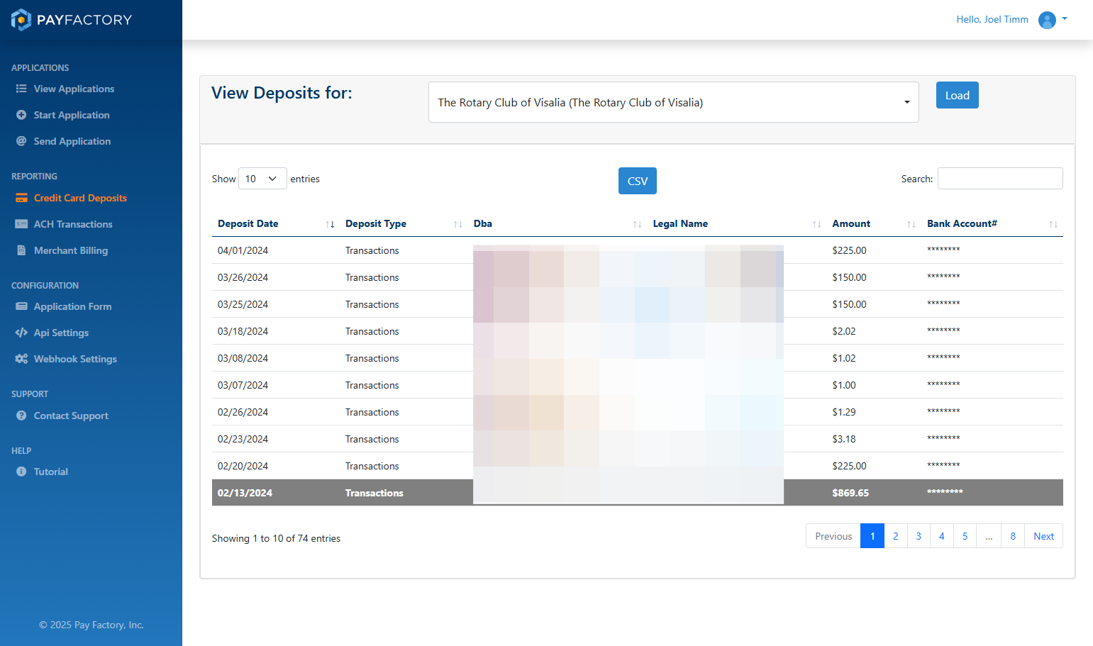 Find the date of the deposit and click into it