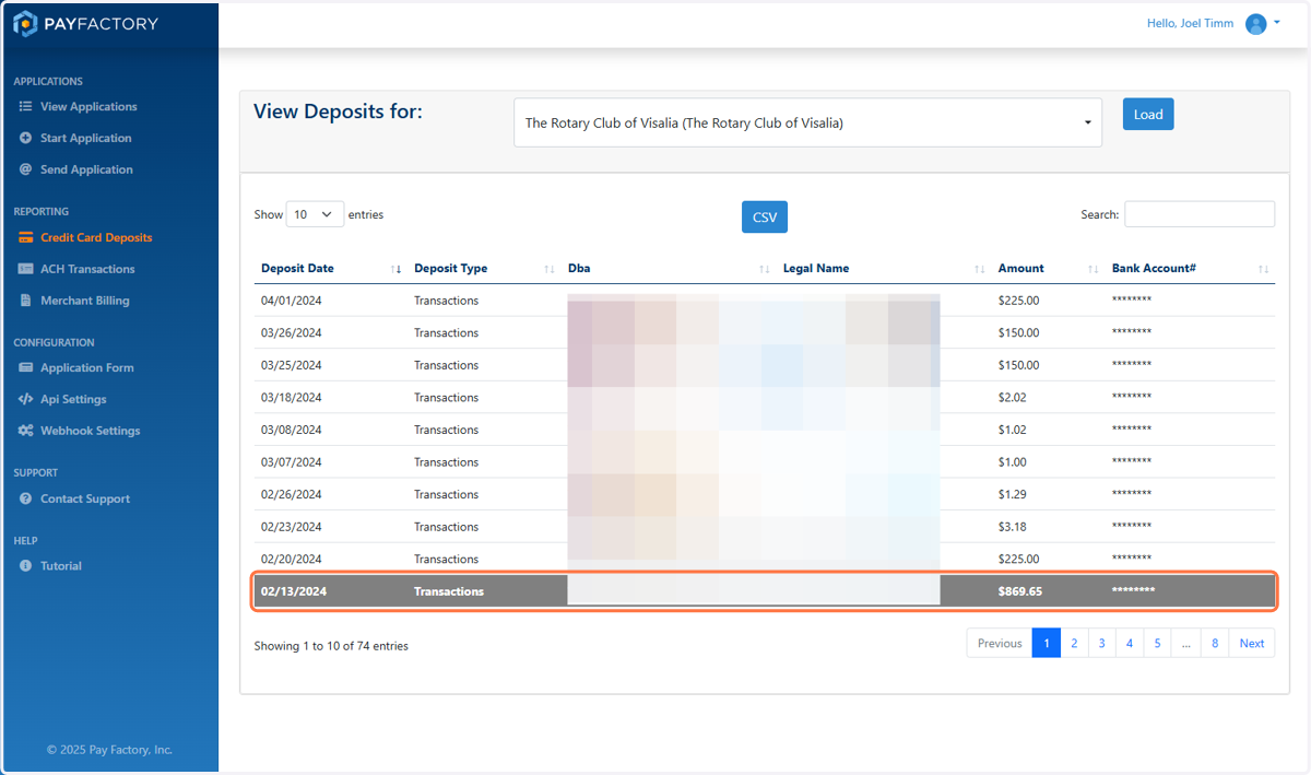 Find the date of the deposit and click into it