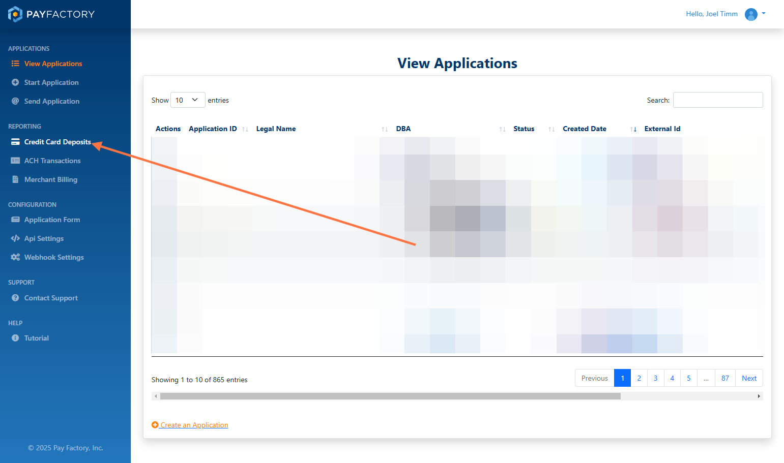 Click on Credit Card Deposits