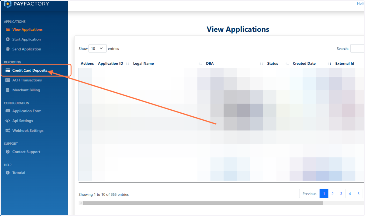 Click on Credit Card Deposits