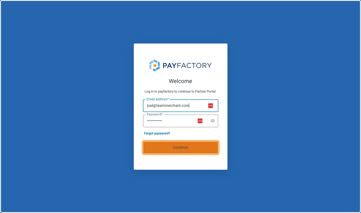 Enter your Email and Password then Click on Continue