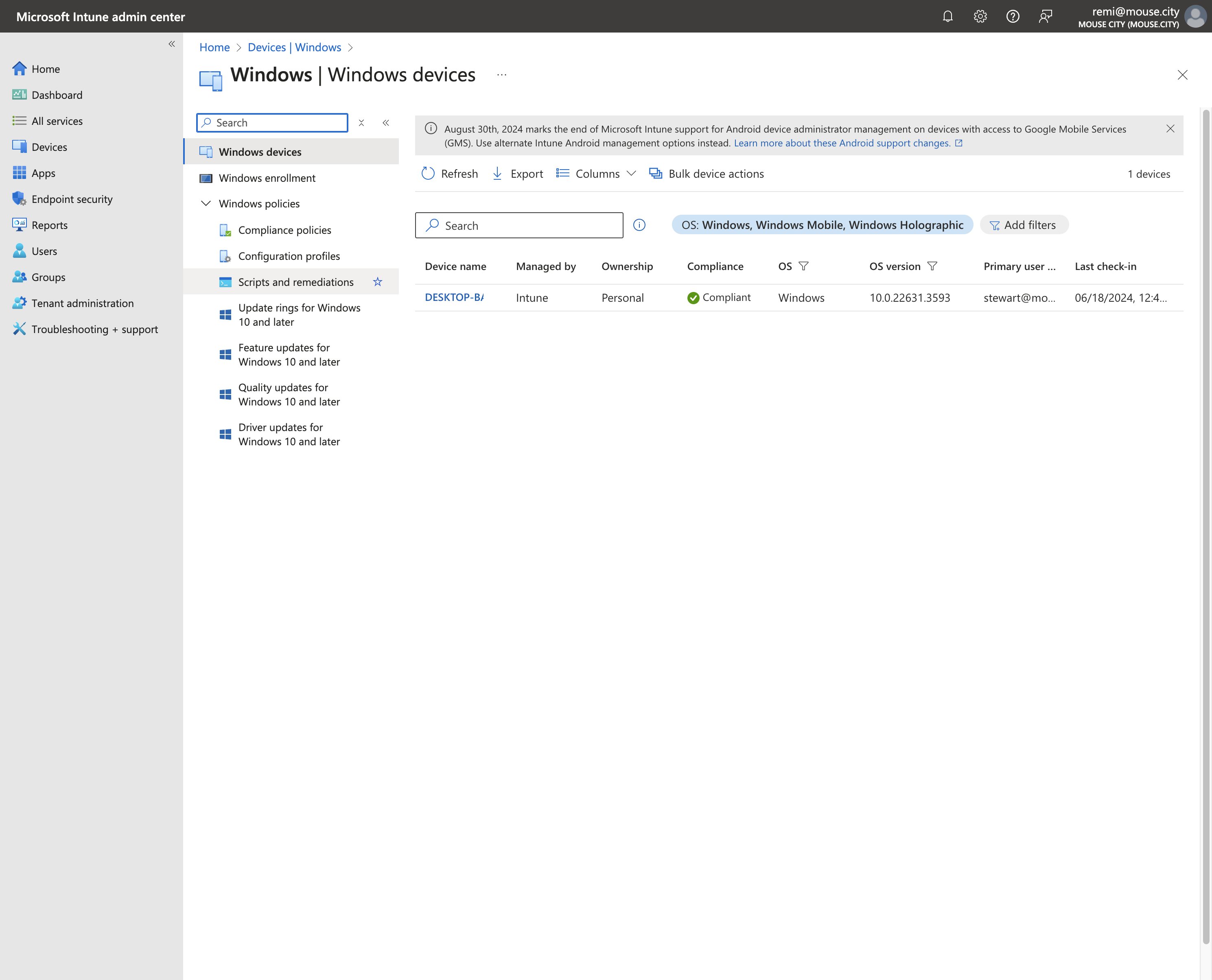 Click on Scripts and remediations