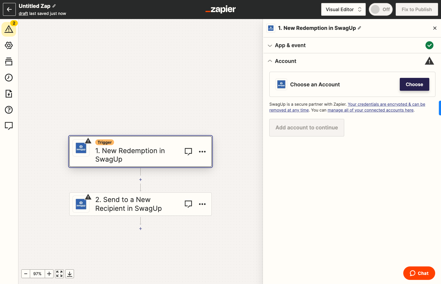 Choose SwagUp account to connect