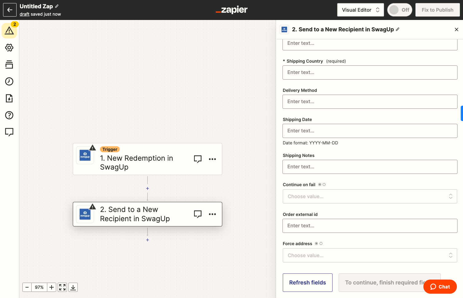 Fill out all required fields for shipment information