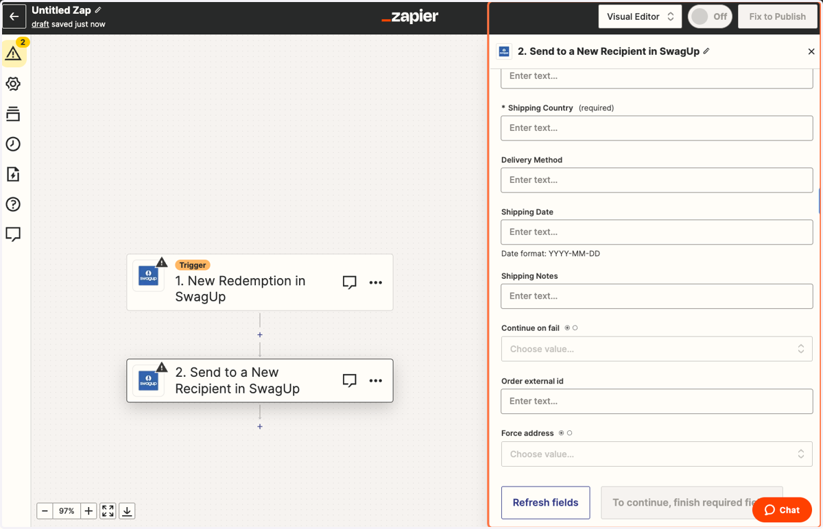 Fill out all required fields for shipment information