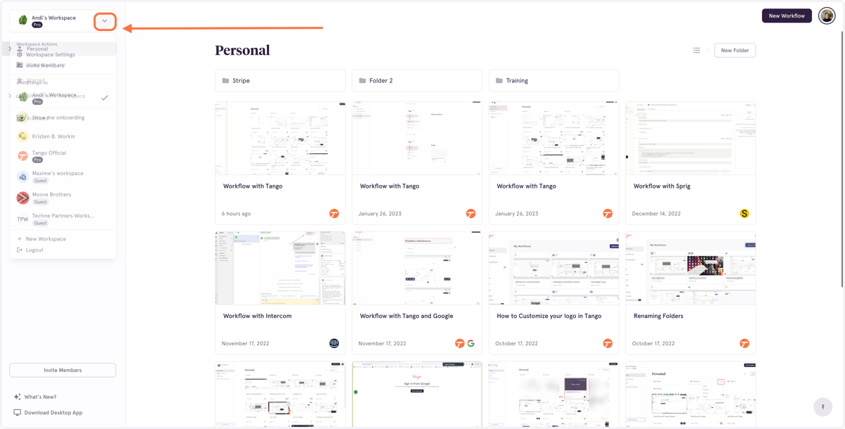 Click on the Dropdown menu for your Workspace…