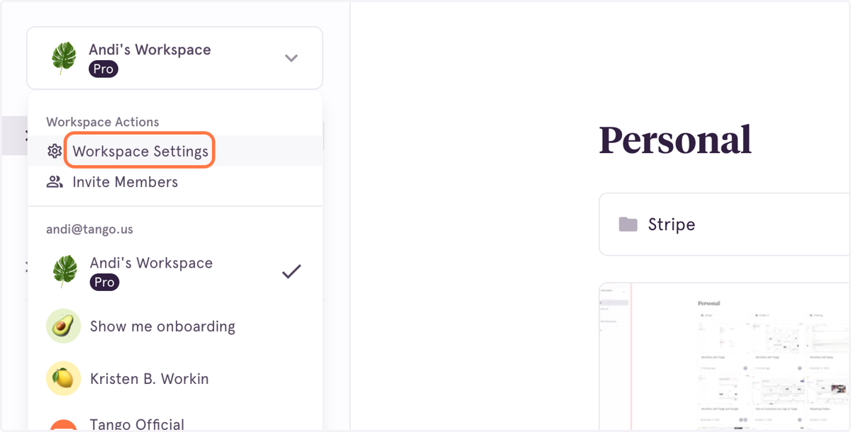 Click on Workspace Settings