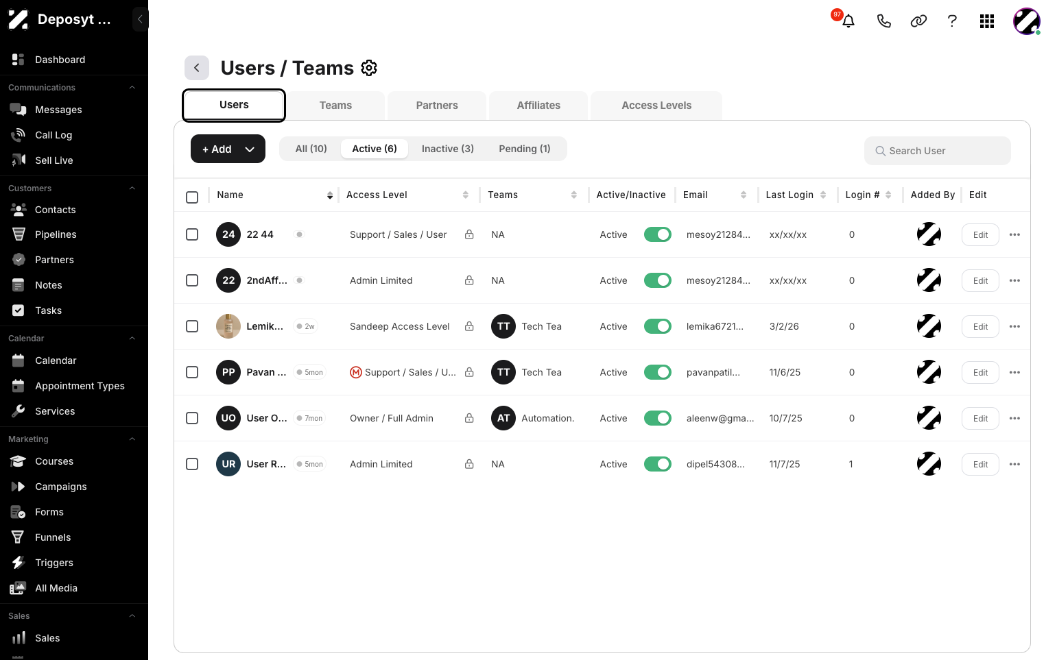 Step 4: Click on the Users tab to navigate to the Users section and manage users.