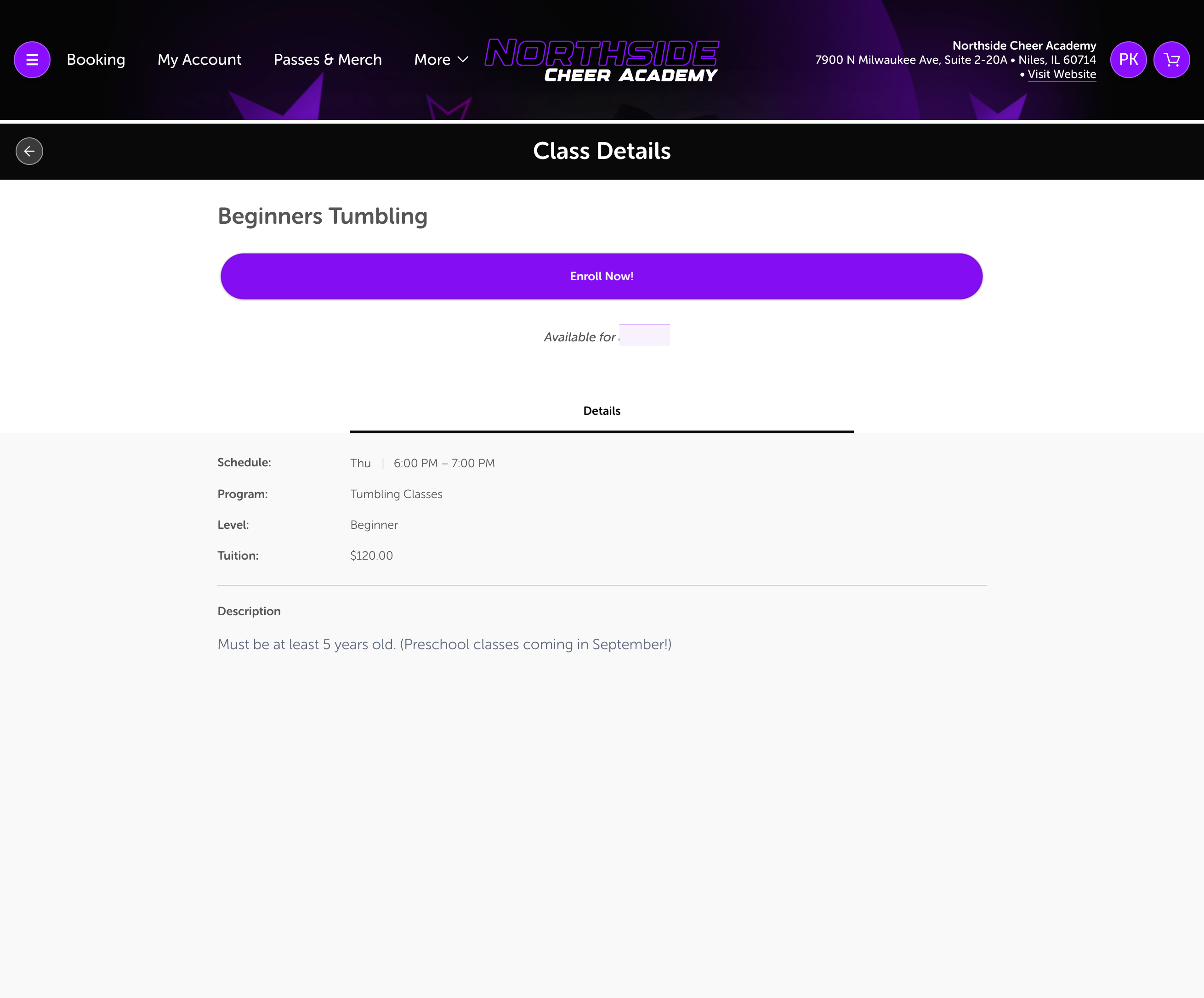 Confirm the class details. then Click on Enroll Now!