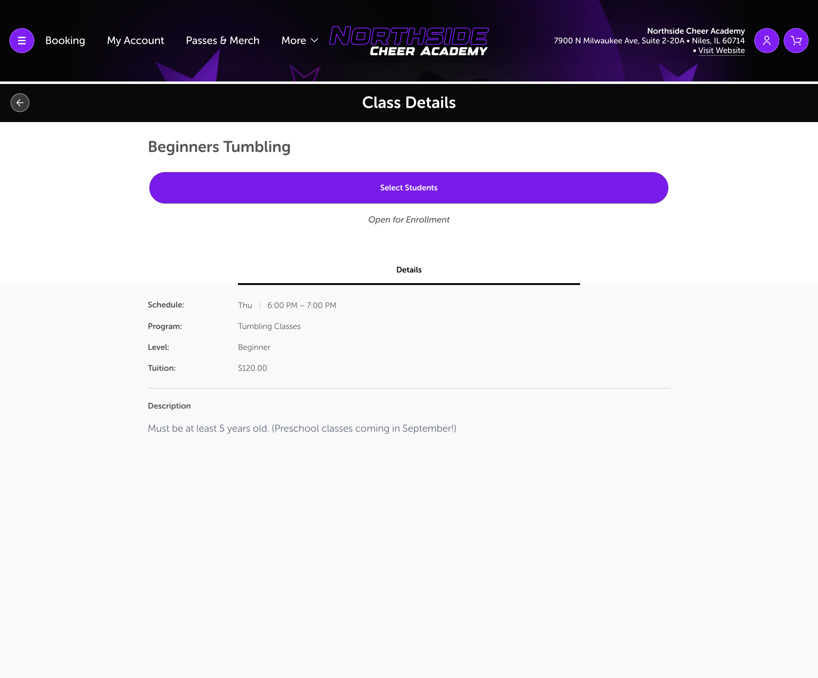 Confirm the class details and Click on Select Students