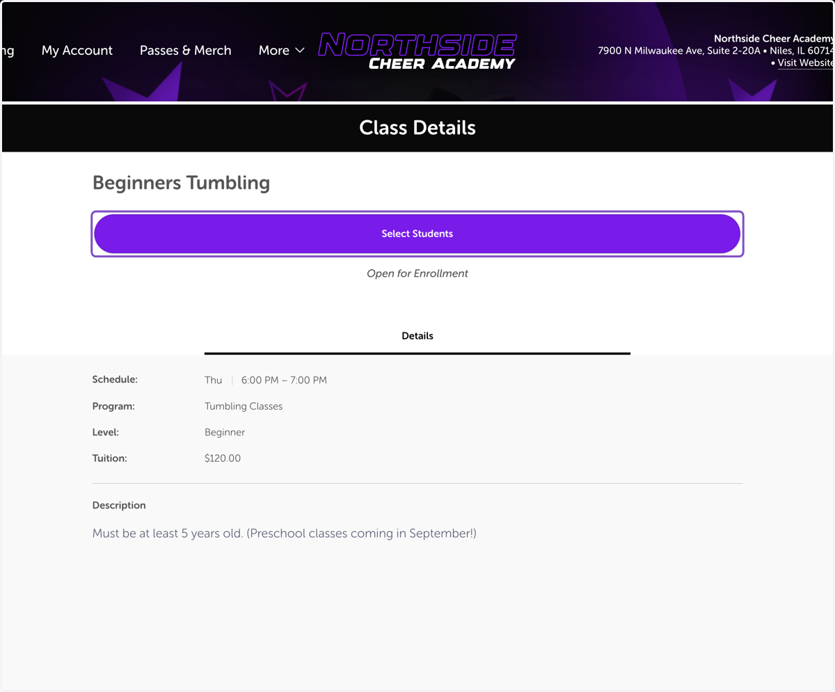 Confirm the class details and Click on Select Students