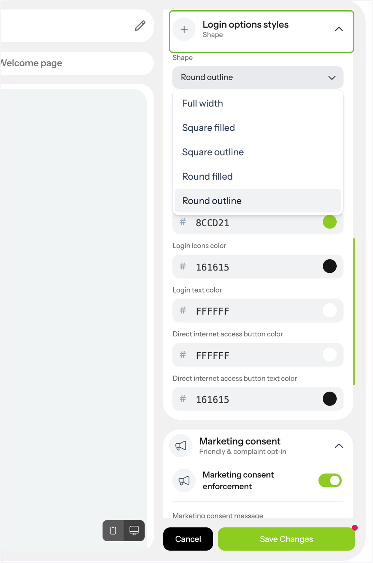 Login Options styles
