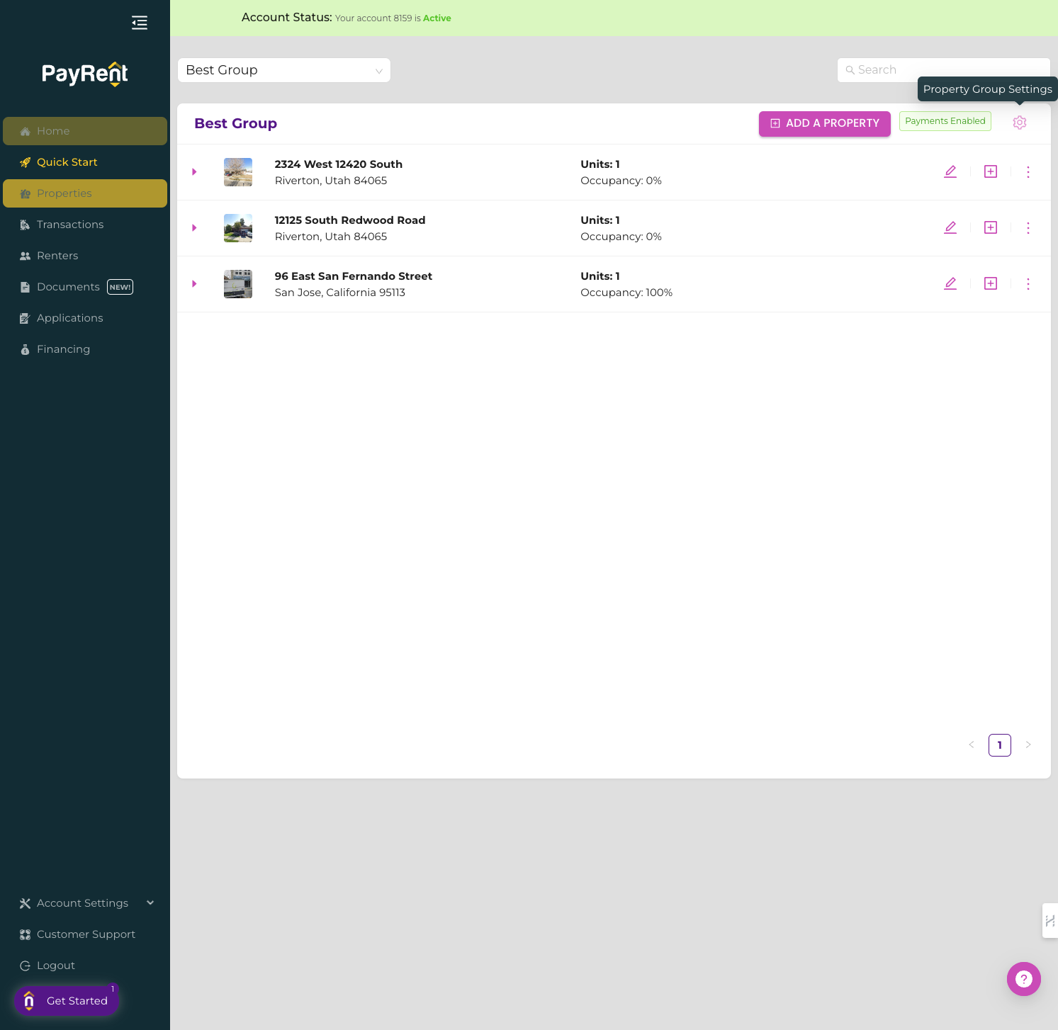 Click on the Property Group Settings iccon