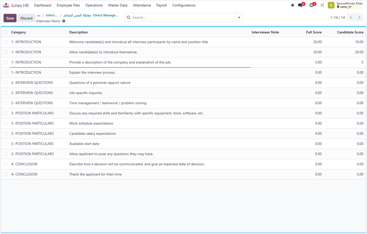 Enter the Full Score of iinterview item and Candidate Score