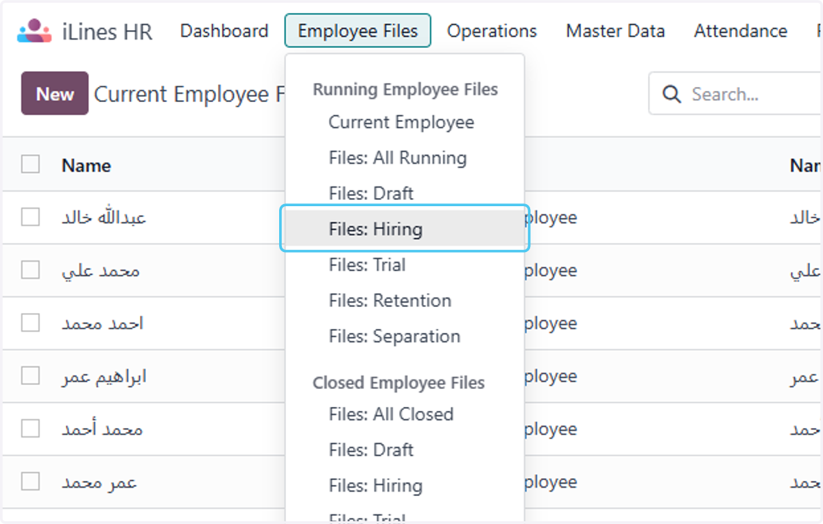 Click on Files: Hiring