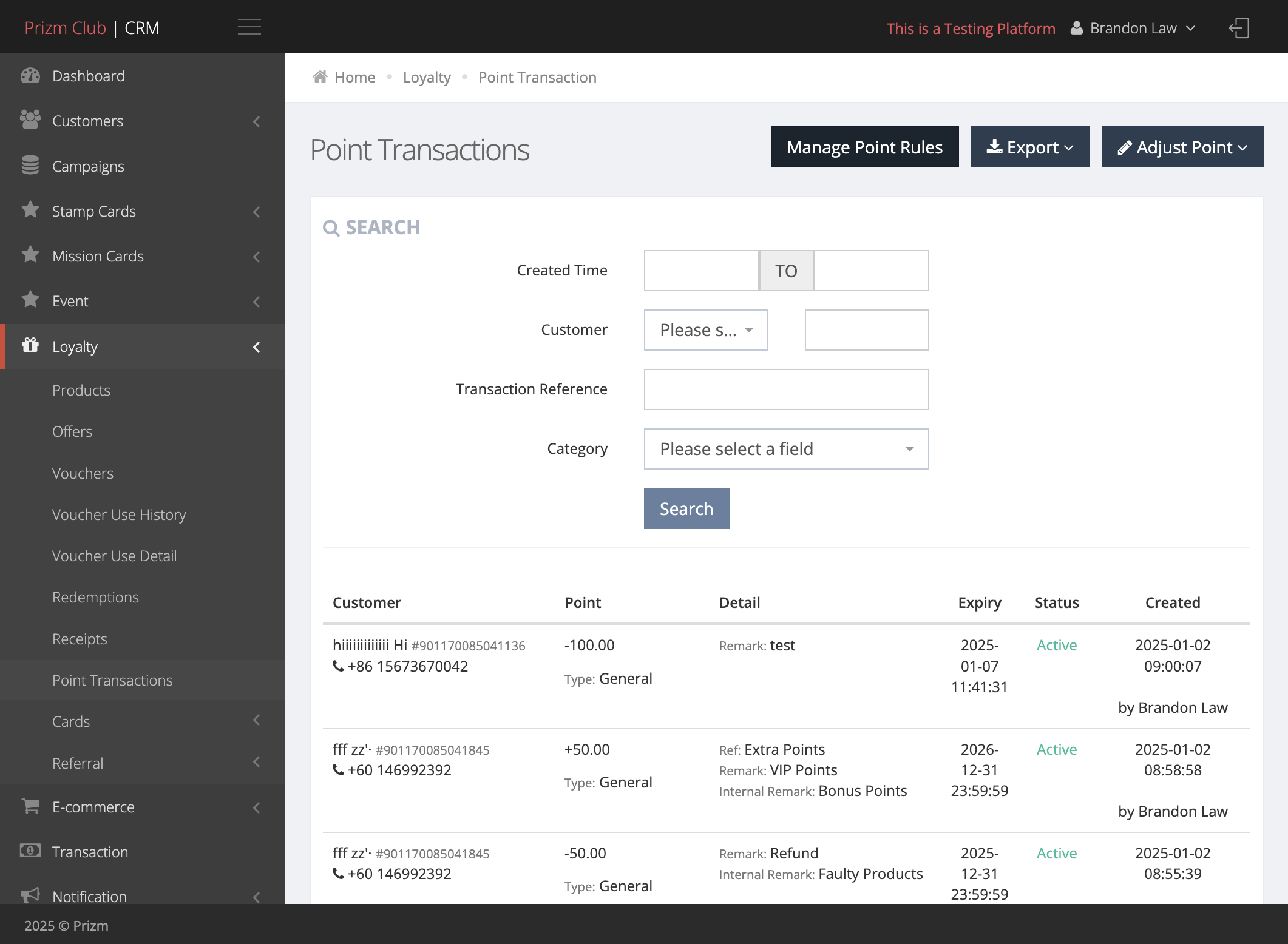 Click on Manage Point Rules