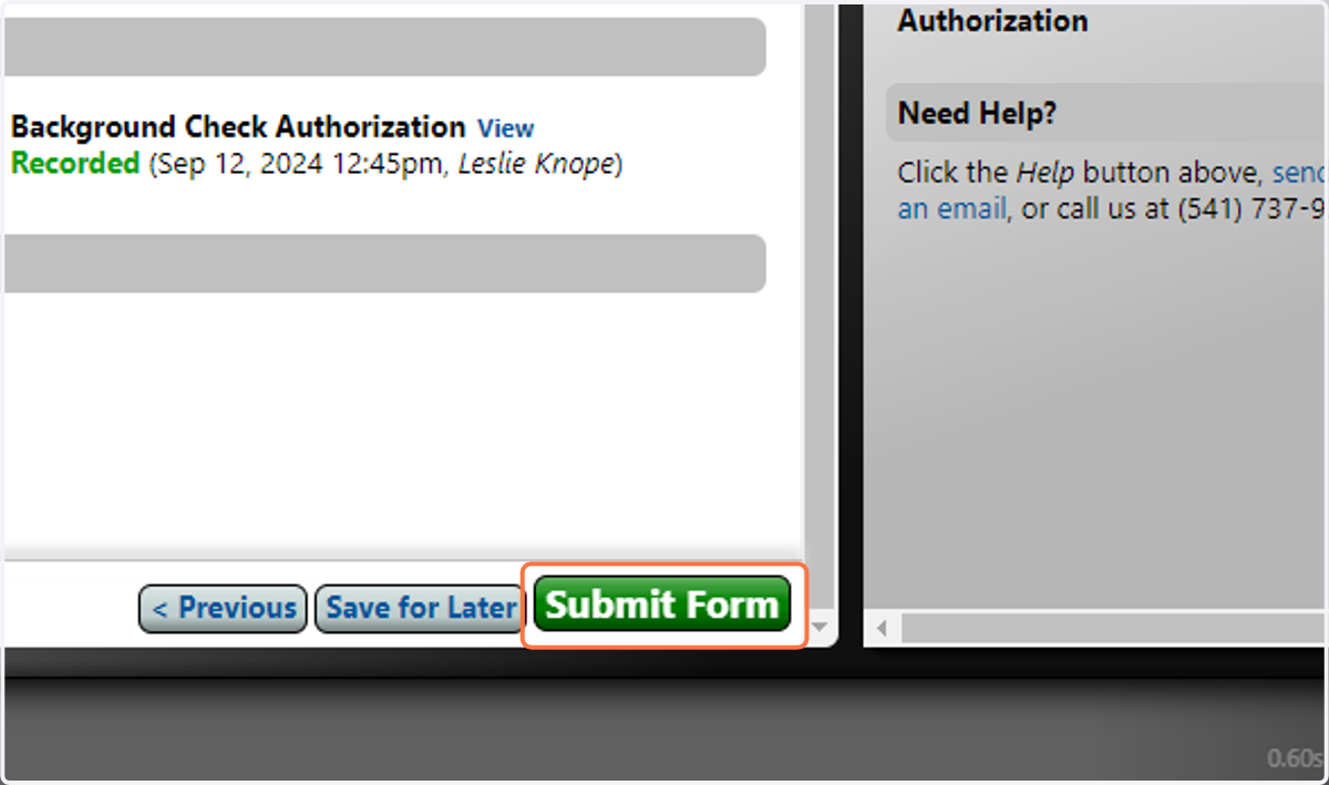 Review the form for accuracy and click Submit Form