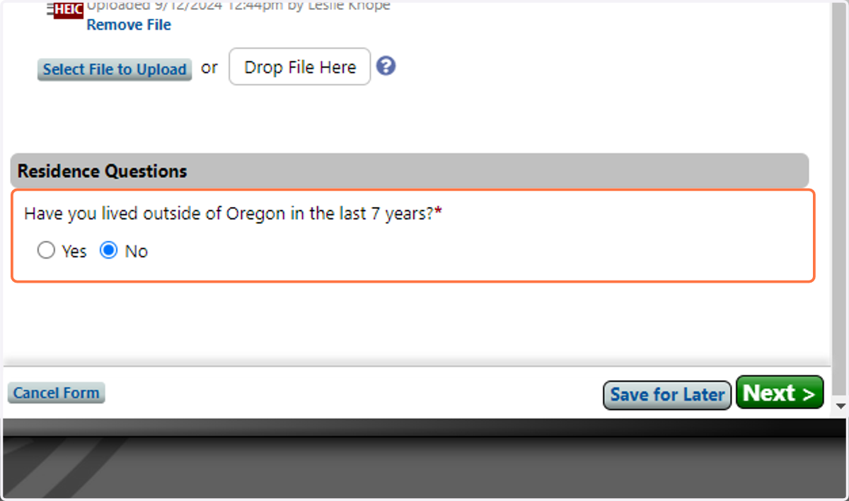 Indicate whether or not you have lived outside of Oregon in the last 7 years