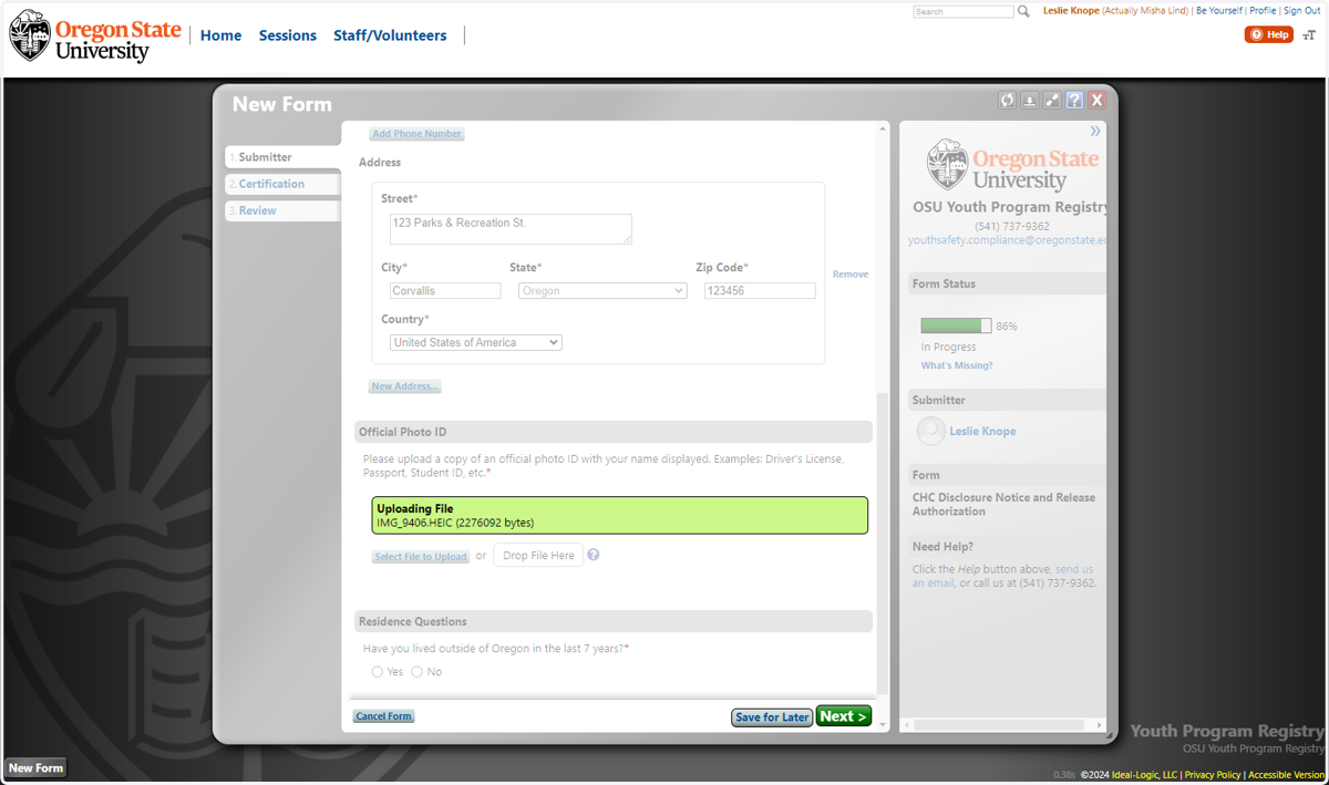 Upload a copy of an official photo ID showing your name (e.g., Driver's License, Passport, Student ID)