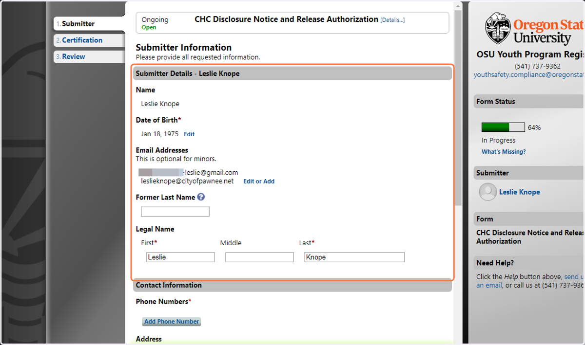 Complete the Submitter Details section