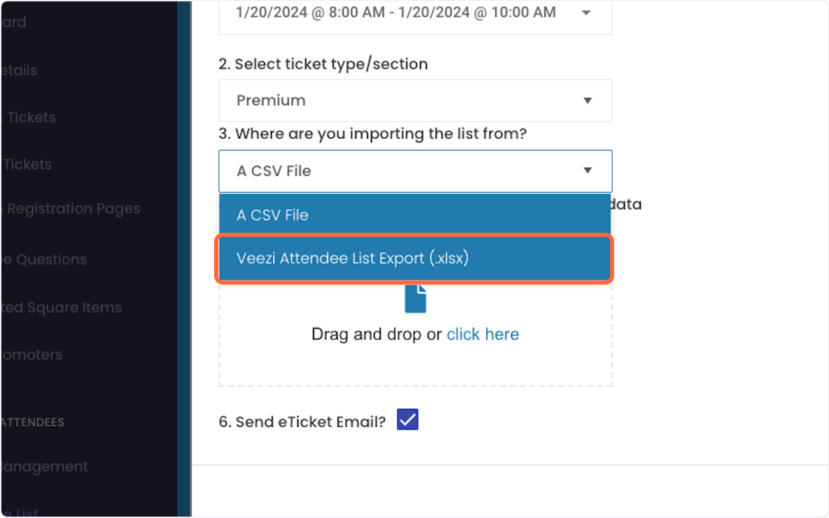 If you use Veezi, choose it from the list and upload your exported .xlsx file.