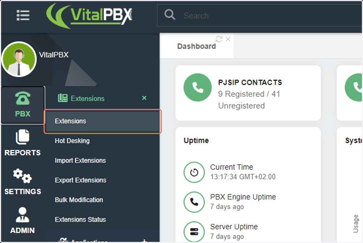 Click on Extensions