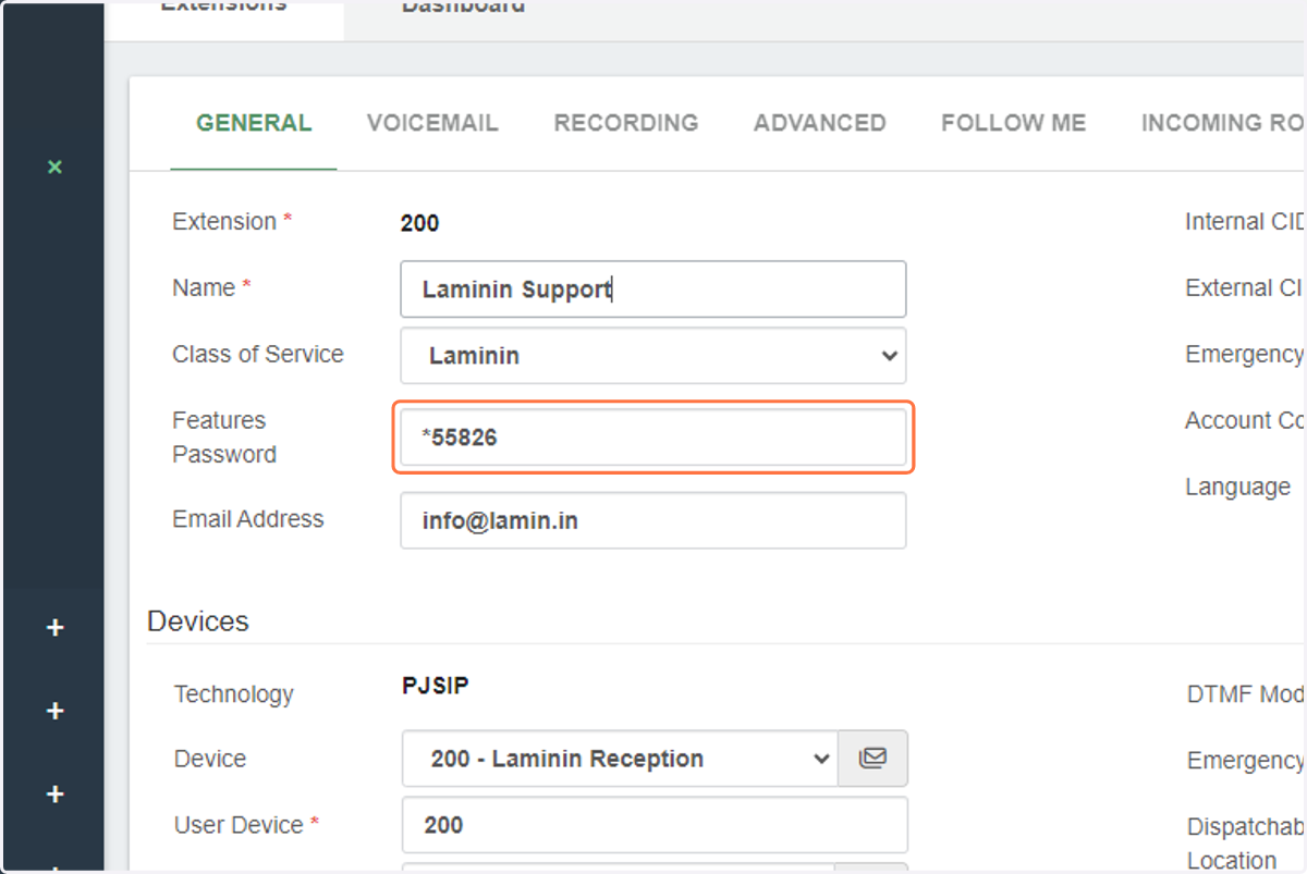 Click on features_password