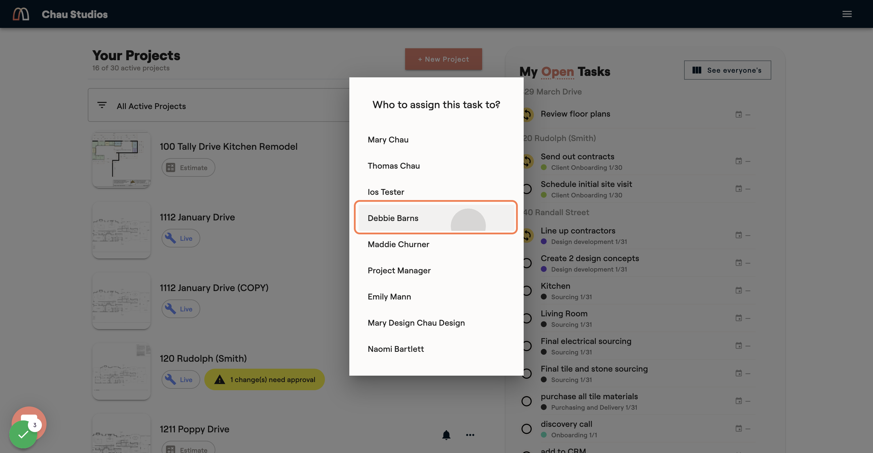 Select the team member you want to reassign the task to