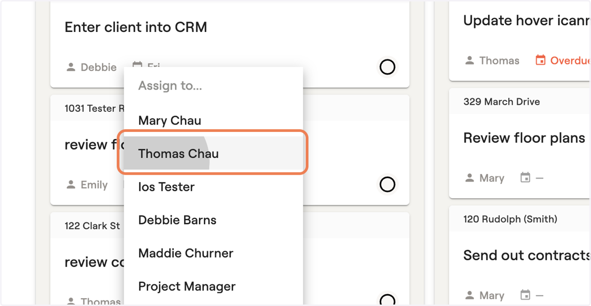 Select the team member you want to reassign the task to