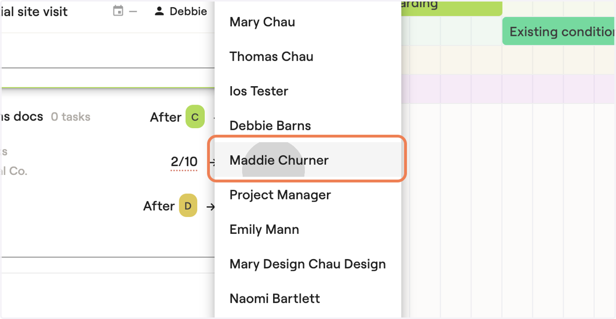 Select the team member you want to reassign the task to