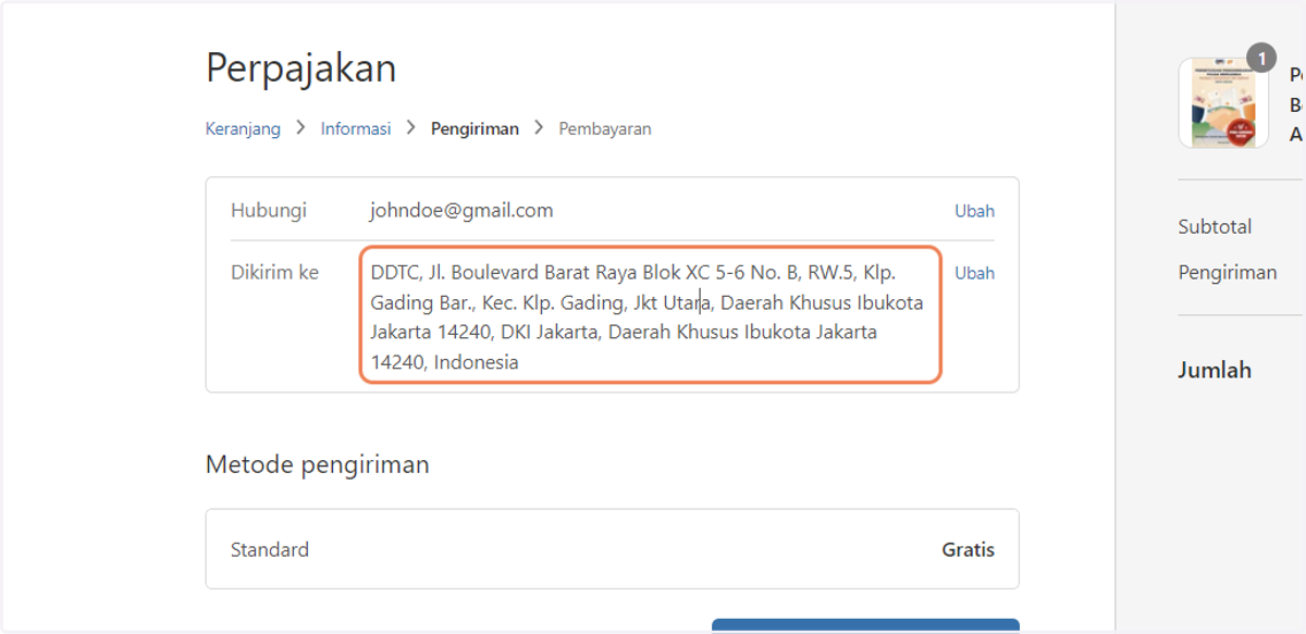 Pastikan alamat pengiriman Anda benar dan sesuai.