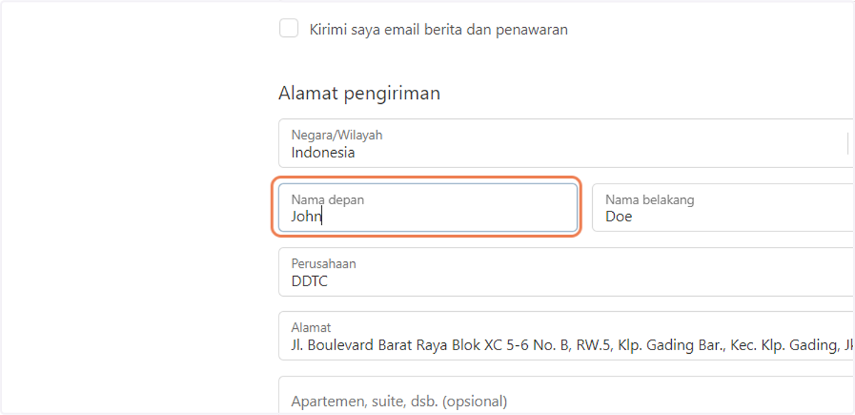 Ketik Nama Depan Anda.
